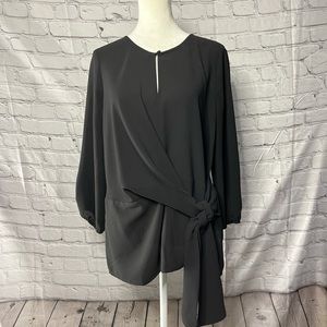 Halogen light sheer black top with side tie and button key hole front size small